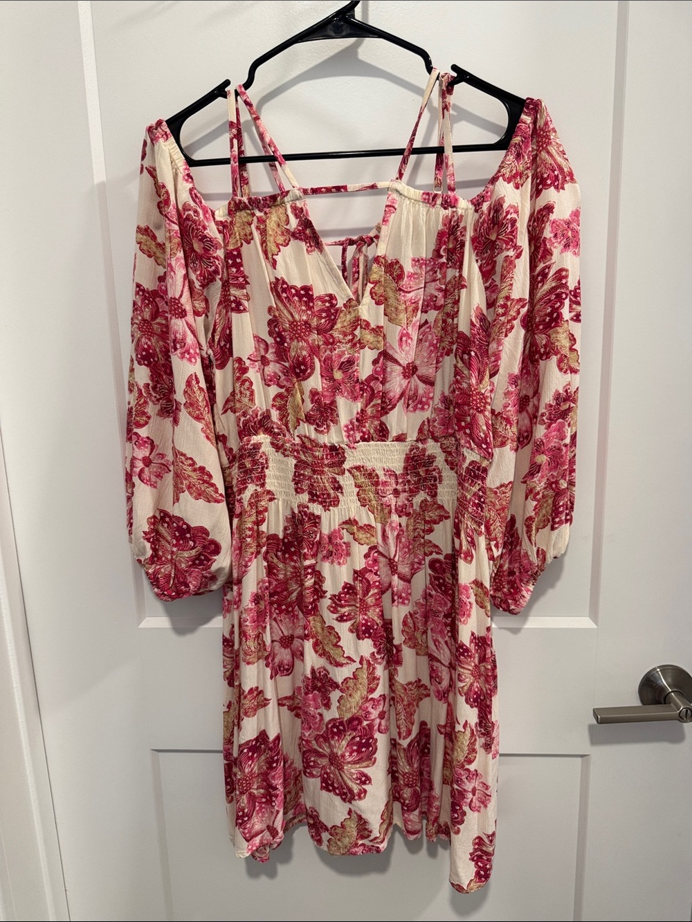 Old navy Cream Floral Off-Shoulder Dress with Pink Print size L